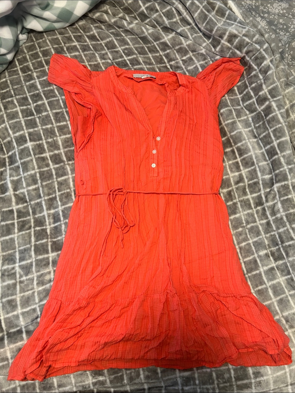 LOFT Coral Red Lightweight Button-Front Dress
